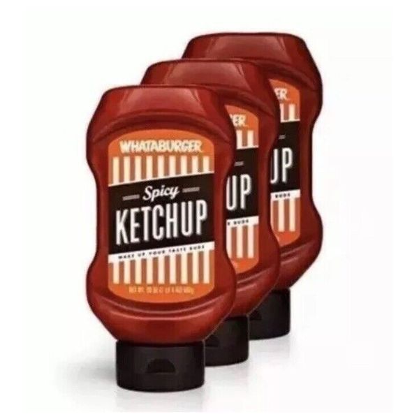 FREE FAST SHIPPING! LOT OF 3 WHATABURGER 20oz SPICY KETCHUP TEXAS EXCLUSIVE!