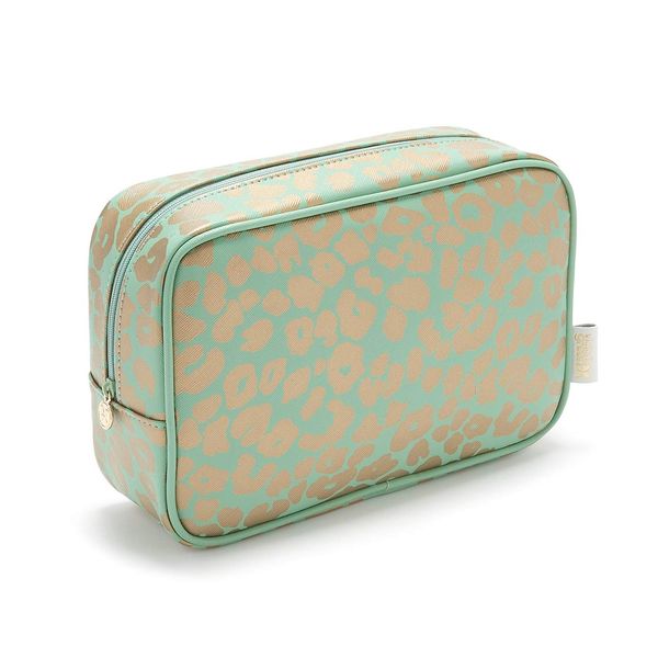Victoria Green Large Makeup Bag, Leopard Jade