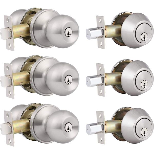 home improvement direct 3 Pack Keyed Alike Entry Door Knobs and Deadbolt Lock