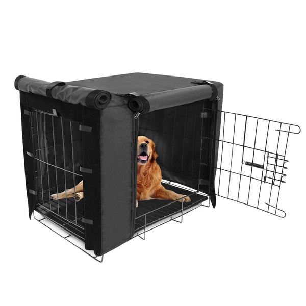 Durable Dog Crate Cover Double Door for Large pet Kennel Covers Universal Fit for 24 30 36 42 48 inches Wire Dog Crate (30 Inch (30" L x 19" W x 21" H))-Black