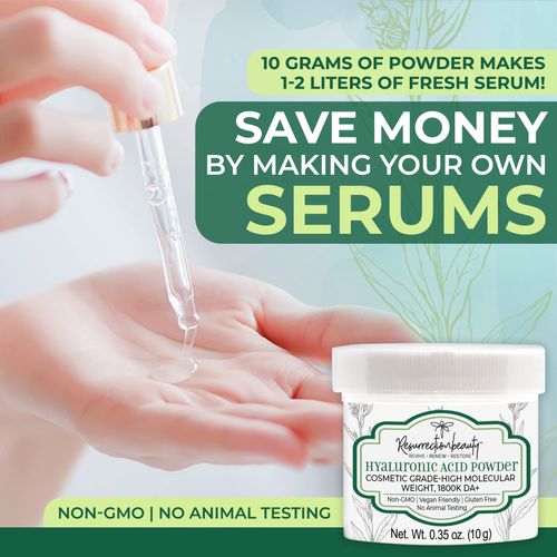 Hyaluronic Acid Serum Powder, High Molecular Weight Sodium Hyaluronate, Cosmetic Grade Hydrating Ingredient for Homemade Serums & Other Skin Care Products, 10 grams
