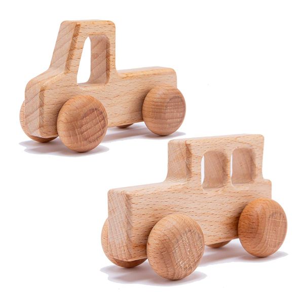 2PC Truck Shape Wooden Rattles Baby Teether Toys Montessori Inspired Teething Push Toys Perfect Shower Gift for Baby