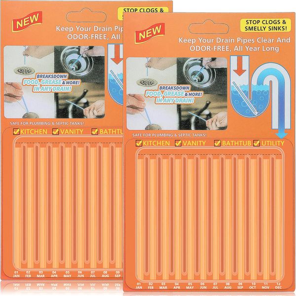 Saisn Drain Cleaner Sticks Pack of 24 Easy Flow Drain Sticks Unblocker Sink Deodorizer Sticks Keeps Drains Pipes Clear for Bathroom Kitchen (Orange)