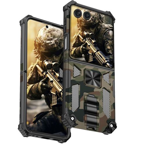 CCSmall for Motorola Razr 2024 Case Camouflage with Kickstand for Men, Heavy Duty Shockproof Phone Cover with Folding Stand Case for Motorola Razr 2025 /Moto Razr 2024 CamoArmy Green