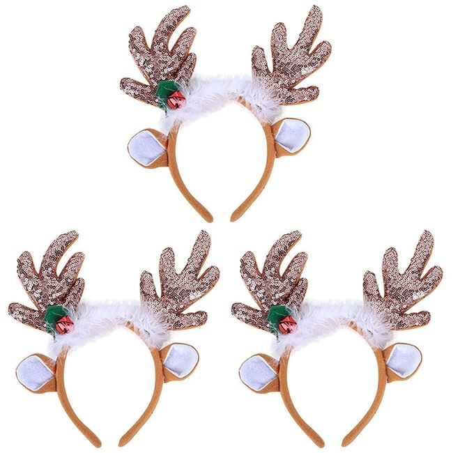 FRCOLOR 3pcs elk headband reindeer antlers headwear deer antlers headband deer headband party headdress red antlers hair band Antlers Hair Hoop christmas sequins small antlers women's