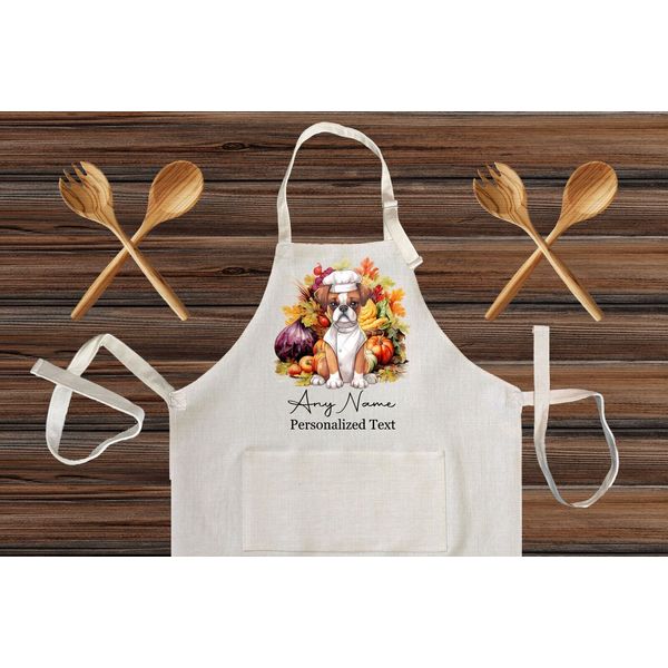 Cute Pet Boxter Dog Chef Design Personalized Linen Apron Cooking Apron Gift