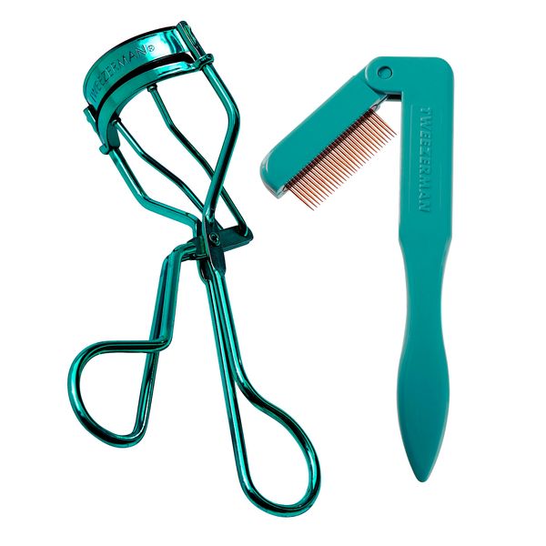 TWEEZERMAN Lashes Set Including Eyelash Curler and Eyelash Comb Christmas Gift Set in Majestic Turquoise Limited Edition