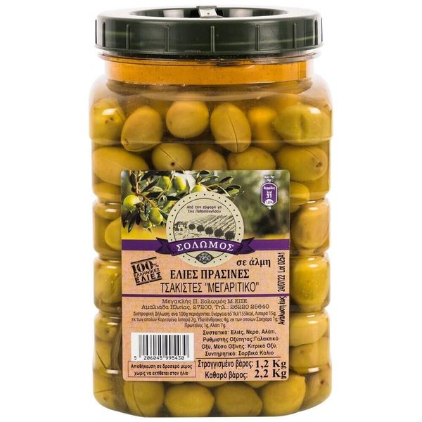 Greek ''Crushed'' green olives in brine from Peloponnese 2,2kg pet vase