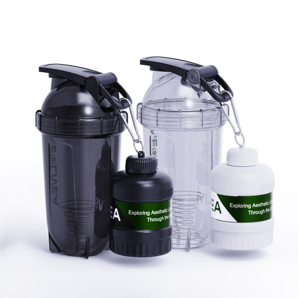 NEOLIVEA Classic 18-Ounce Tritan Protein Shaker Bottle with Versatile Powder Funnel & Mixer, Shaker Cup with Clear Lid, Clear & Clear Black (Clear)