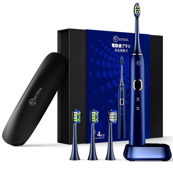 Koida SNK01 Electric Toothbrush, Ultrasonic Type, 2021 Model, Navy, 4 Replacement Brushes (12 Months Worth)