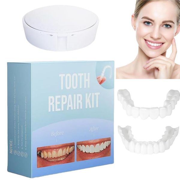 2 Pair False Teeth Veneers Top and Bottom,Instant Veneers Dentures,Clip on Veneers Top and Bottom,Fake Teeth,Clip in Veneers Teeth,False Teeth Set,Snap on Dentures,Teeth Veneers for Men Women Adult