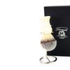 Shaving Brush with Stand Gift Set for Men (Synthetic Hair Brush Ivory Handle,Steel & Chrome Holder)