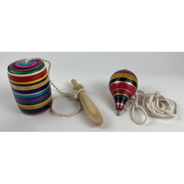 Wooden Spinning Top and Balero String Stick Mexican toys Balero Trompo Set Of 2