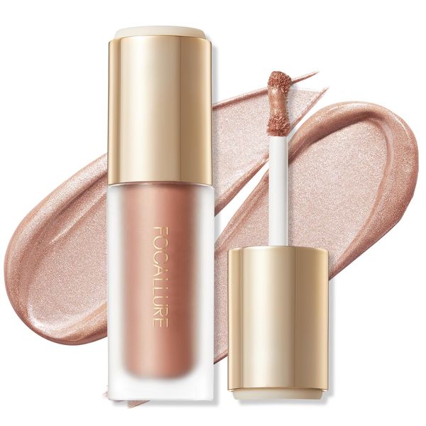 FOCALLURE Shimmer Liquid Highlighter, Smooth Cream Formula and Non-greasy Finish,Delivers a Natural Glow, Long Lasting Illuminator Highlighter Face Enhancing Makeup,Desire Oxygen