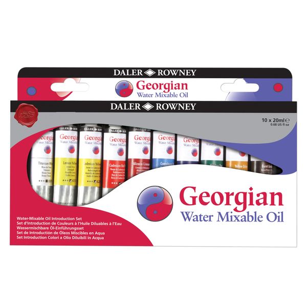 Daler-Rowney Georgian 20ml Water Mixable Oil Paint Introduction Set, 10 Assorted Colours, Ideal for Professional Artists & Students