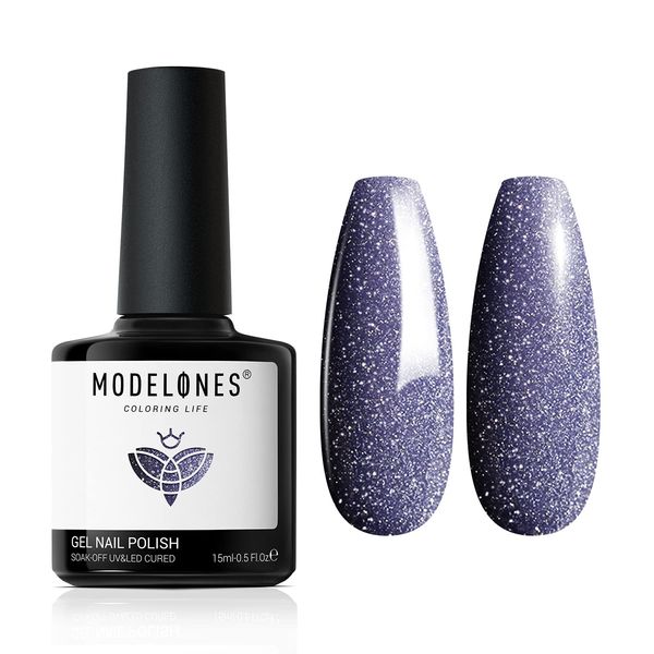 Modelones Galaxy Purple Gel Polish, 1 Pcs 15ml Glitter Purple Color Gel Nail Polish Soak Off LED Long Lasting French Manicure Essential Gel Nail Varnish Salon Design DIY at Home Gifts for Women