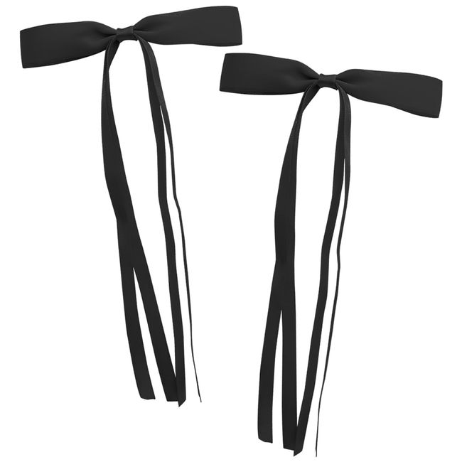 2Pcs Hair Bows, Bow Hair Clips with Ribbon Hair Bow French Hair Clips with Long Ribbon Hair Barrette Clips Bowknot Hair Ribbon Clips for Women Girls-black