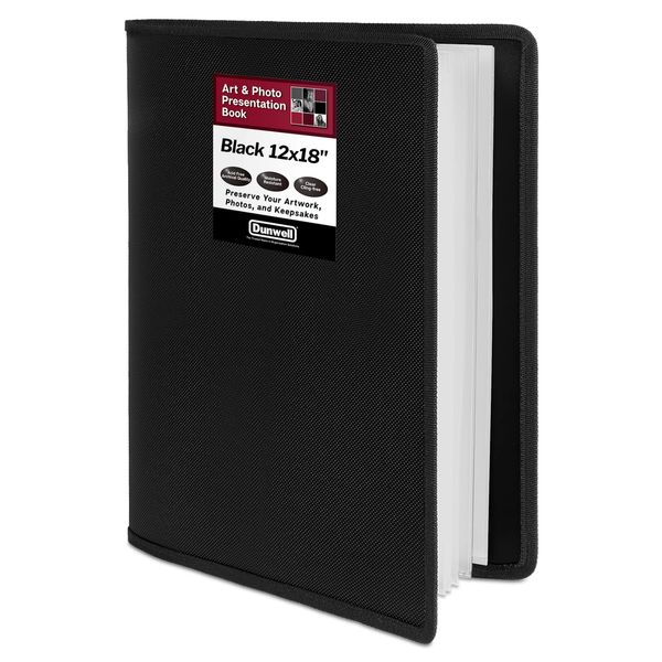 Dunwell Large Art Portfolio 12x18 (Black) - Portfolio Folder for Artwork, Portfolio Album Binder, Portfolio Presentation Book, 24 Sleeves, Display 48 Pages, Art Portfolio Case 12 x 18