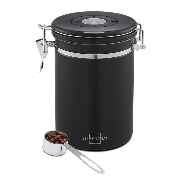 SILBERTHAL Coffee Canister - Stainless Steel Vacuum Airtight Sealed - Coffee Bean Storage Tin - 500g - Black