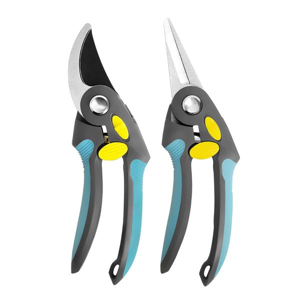 Jardineer Garden Shears Set, 2 Piece of Pruning Shears for Gardening, 8.66 Inch Bypass and Straight Tip Garden Clippers, Gardening Tools for Cutting Flowers, Trimming Plants, Picking Fruits