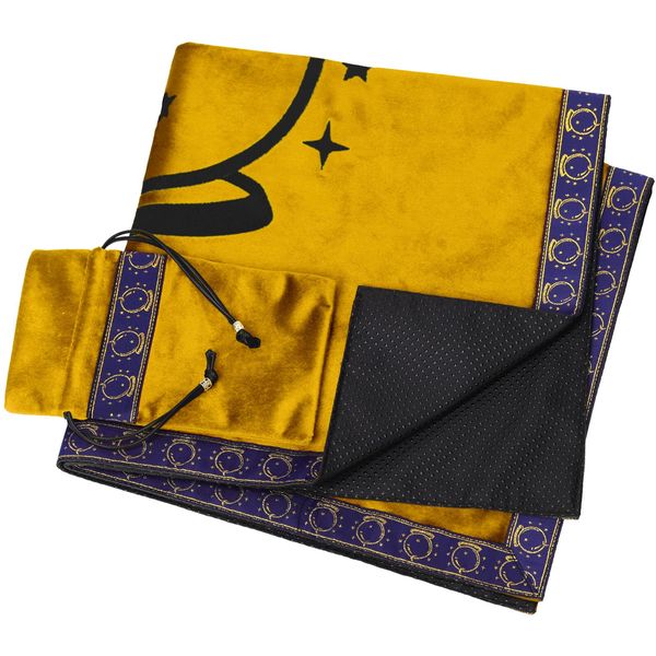 DOARLUO Altar Tarot Cloth Embroidery Crystal Ball Pattern Tablecloth Astrology Tarot Divination Cards with Tarot Pouch (Golden)