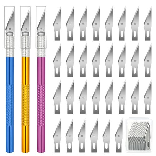 3 PCS Exacto Knife, Hobby Knife, Craft Knives with 30 PCS Spare Exacto Knife Blades(#11),Profession Craft Knifes for Crafts, Arts, Modeling, Scrapbooking, Stencil By XEKIGU, AK0103
