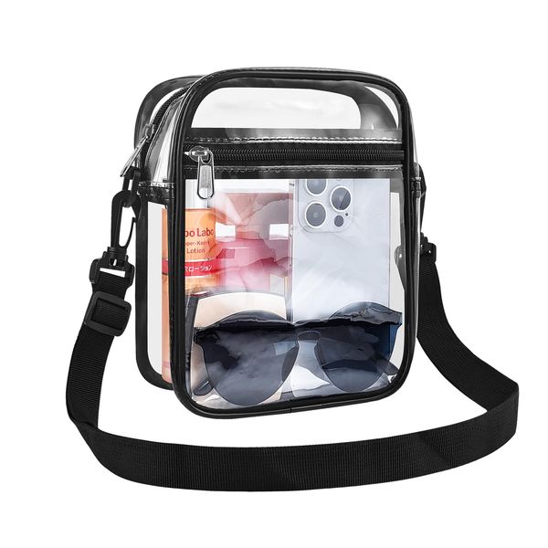 USPECLARE Clear Purse Stadium Clear Messenger Bag Stadium Approved Clear CrossBody Bag for Concerts Sports Festivals(Black)