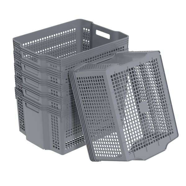 Cand 6-Pack Stackable Plastic Woven Basket Organizer, Large Stacking Storage Bin