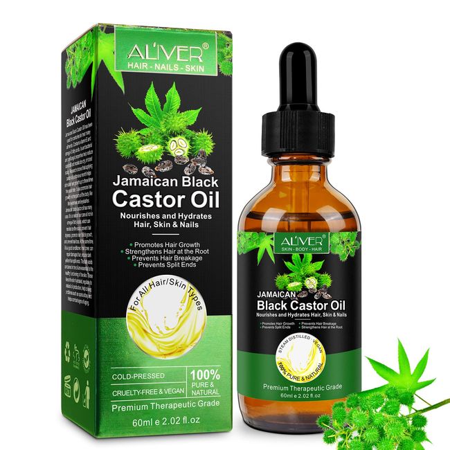 Jamaican Black Castor Oil for Hair,100% Pure, Cold Pressed,Stimulate Growth for Hair,Eyelashes, Eyebrows,Skin Moisturizer & Hair Oil and Body Oil - Moisturizing Massage Oil for Aromatherapy(60ml)