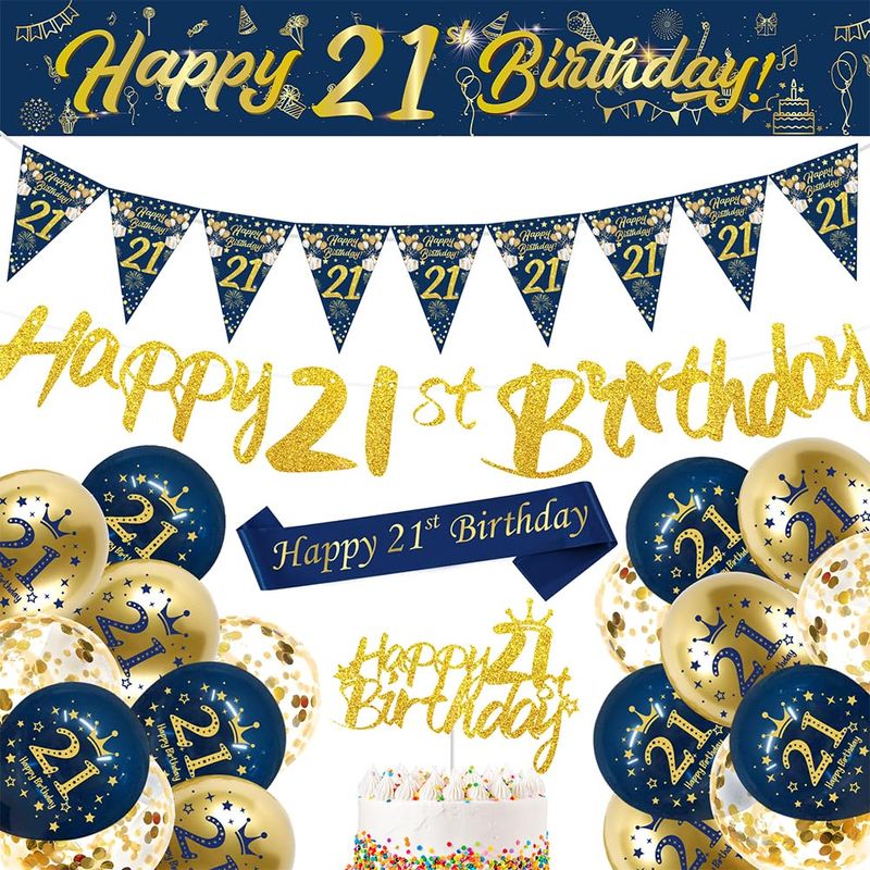 16th Birthday Decorations For Boys, Blue Happy Birthday Decorations For Men, Sweet 16 Party Decorations Happy 16 Birthday Tablecloth Door Banner Foil Backdrop Star Balloons For 16 Year Old