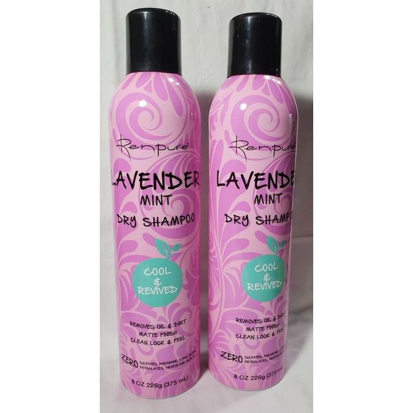 (2) RenPure LAVENDER MINT Dry Shampoo ~ Cool & Revived ~ 8 oz Each