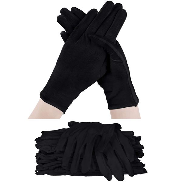 60 Pieces Glove Soft Stretchy Working Glove Costume Reusable Large Mitten for Inspection Photo Jewelry Silver Coin Archive Serving Costume, Cotton Gloves for Women Men Eczema Moisturizing Spa (Black)