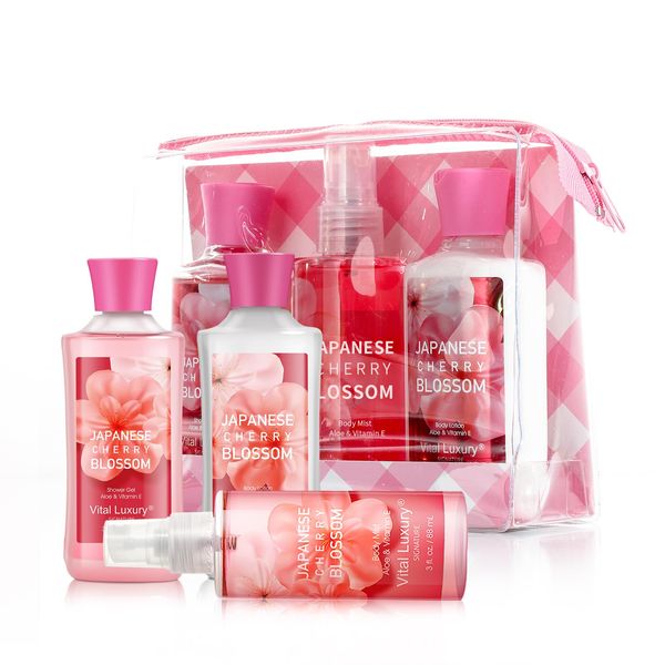 Bath and Body Gift Set for Women & Girls, Japanese Cherry Blossom Spa Set With Natural Extracts, 3PCS Set for - Shower Gel, Body Lotion, Body Mist, Personal Self Care Kit, Body Care Travel Set