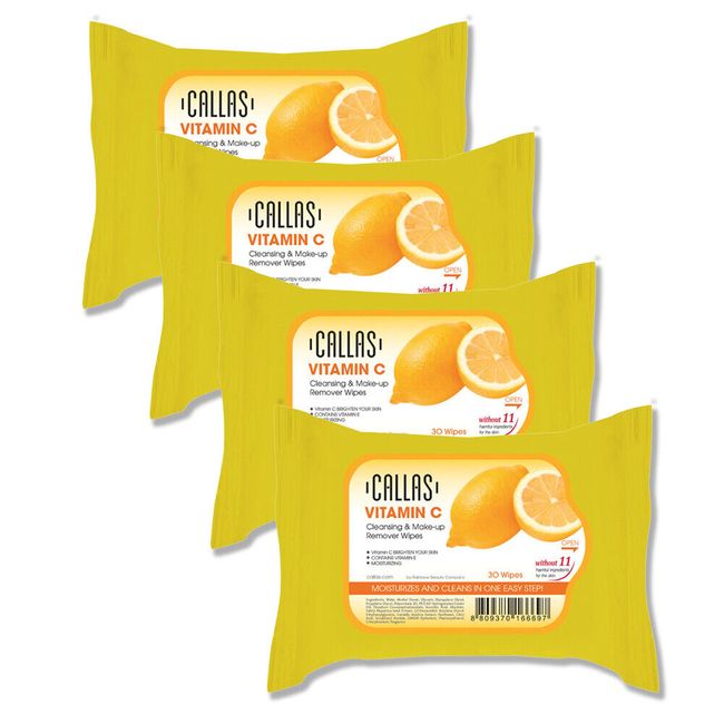 Callas Vitamin C Cleansing & Make up Remover Wipes *New* (4 Pack) Free USA Ship