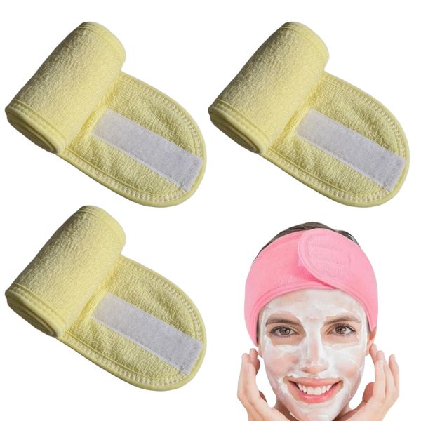 3 Pieces Towel Headband, Make Up Hair Band Head Bands Spa Facial Cosmetic Headbands for Women Beauty Sport Yoga Shower Wash Face,Terry Towelling Headband with Self-adhesive Tape (3 PCS YELLOW)