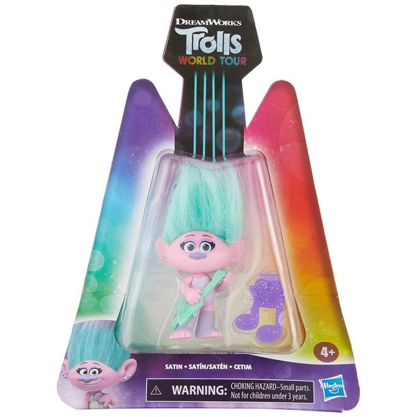 Trolls DreamWorks World Tour Satin, Collectible Doll with Guitar Accessory and Hair Clip, Toy Figure Inspired by The Movie World Tour