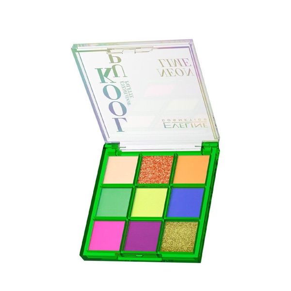Eveline Cosmetics Look UP Neon Lime Eyeshadow Palette, 9 Vibrant Spring Colours for Bold, Optimistic Looks, Matte and Shimmering Finishes