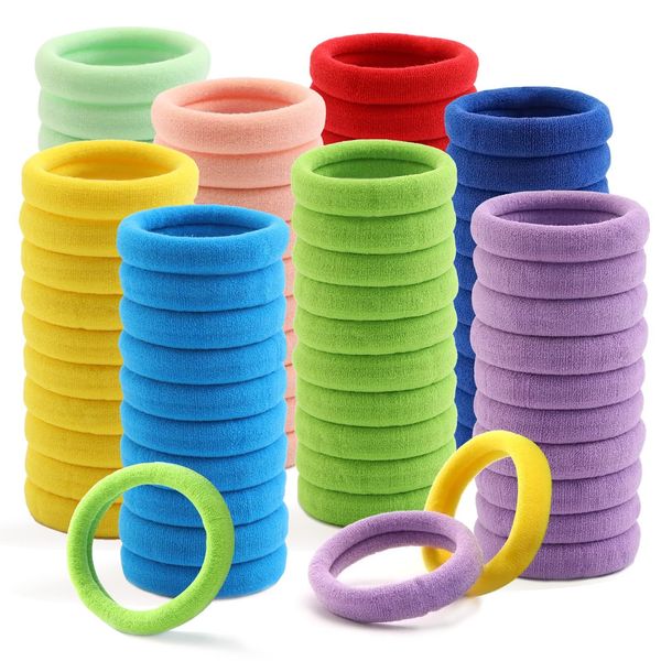 100 Pcs Thick Seamless Hair Ties, Ponytail Holders Hair Accessories No Damage for Thick Hair, Valentine's Day Gifts (Rainbow Colors)