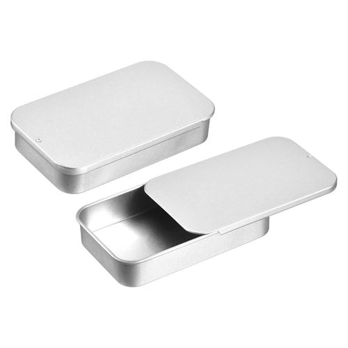 uxcell 6 Pcs Metal Tin Box Container, 3.1x2x0.6 Inch Slide Top Tin Containers Empty Rectangular Storage Box Portable Mini Tin Case for Candy Cosmetic Crafts, Silver