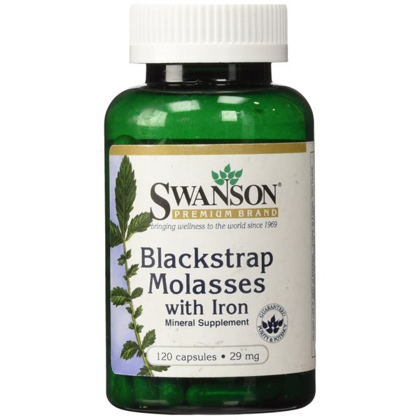 Swanson Blackstrap Molasses Elemental Iron (Ferrous Fumarate) 29 mg 120 Capsules