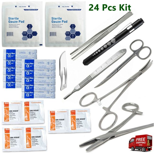 Military Surgical Suture Kit, Suture Set With Scalpel, 24 Piece Kit