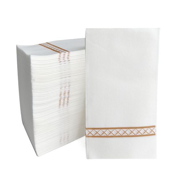 Luxury Paper Hand Towels,Linen Feel Hand Towels,Soft,Durable,Absorbent Paper Hand Towel for Kitchen,Parties,Bathroom,Restaurant,Events,Pack of 50(Gold).