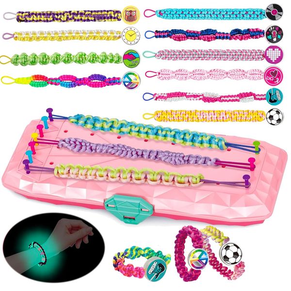 SINUJE Friendship Bracelet Making Kit for Girls - Glow in The Dark Crafts for Girls - Arts and Crafts for Kids Age 8-12 String Bracelets Maker Craft - Gifts for 7 9 10 11 Year Old Girl - Deep Pink