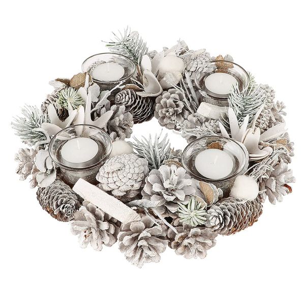 Christmas Table Centrepiece Wreath Candle Holder Pine Cone Glass Tea Light Holder Dining Décor