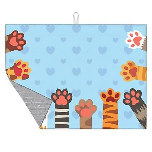 Dish Drying Mat for Kitchen Counter Cute Cat Paws Print Dish Mat Microfiber D...