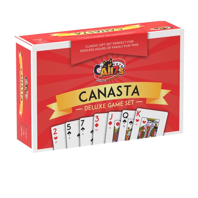 All7s Canasta Card Game Set with Canasta Cards with Point Values on Cards, Canasta Set Score Pads and Canasta Playing Cards Holder Tray Revolving - Card Games for Families - Board Games for Seniors