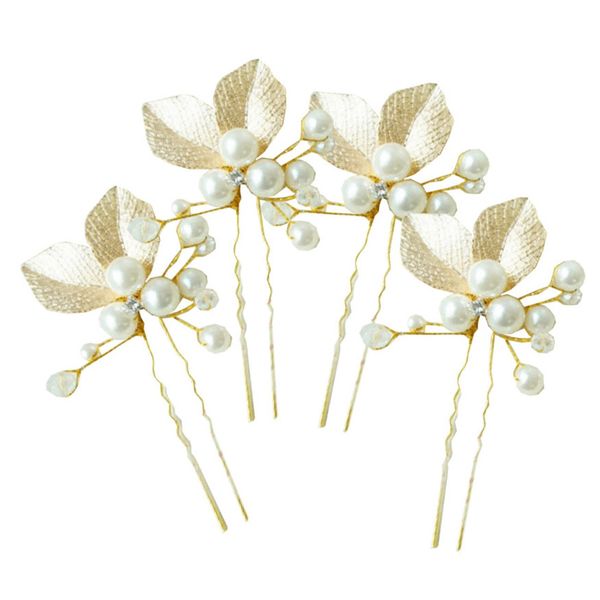 My Topaz Gold Leaf Motif Cute Hair Accessory, Pearl U Hair Pin, Pin & Comb Set, Wedding, Party, Dress, Kimono