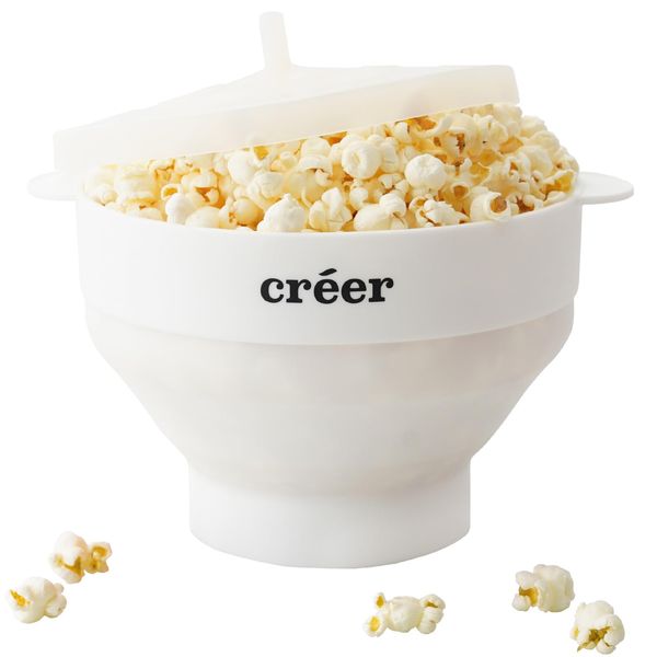 Créer Popcorn Maker, Easy Microwave Cooking (Includes Recipe Book for Making with Children), Popcorn Machine, Household Use, Washable, Dishwasher Safe, White