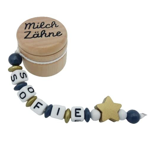 Milk Tooth Box with Name Girl Boy Star Gold Grey Wooden Milk Teeth Box Gift Birthday School