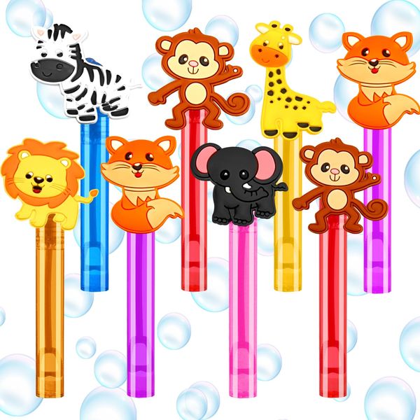 24PCS Animal Bubble Wands for Wild One Birthday Baby Shower Decorations Safari Jungle Theme Party Favors Supplies, Pinata Suffer, Goodie Bags Filler, School Classroom Prizes